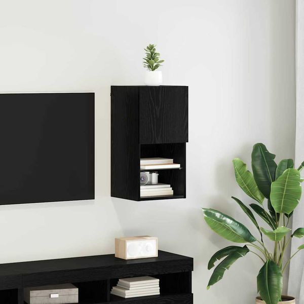 vidaXL Nástenný TV kabinet s LED Nástenný Čierny dub 30,5 x 30 x 60 cm