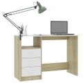 vidaXL Stôl so zásuvkami biely a farby dubu sonoma 110x50x76 cm drevotrieska