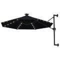 vidaXL Nástenný záhradný slnečník s LED 300 cm, čierny