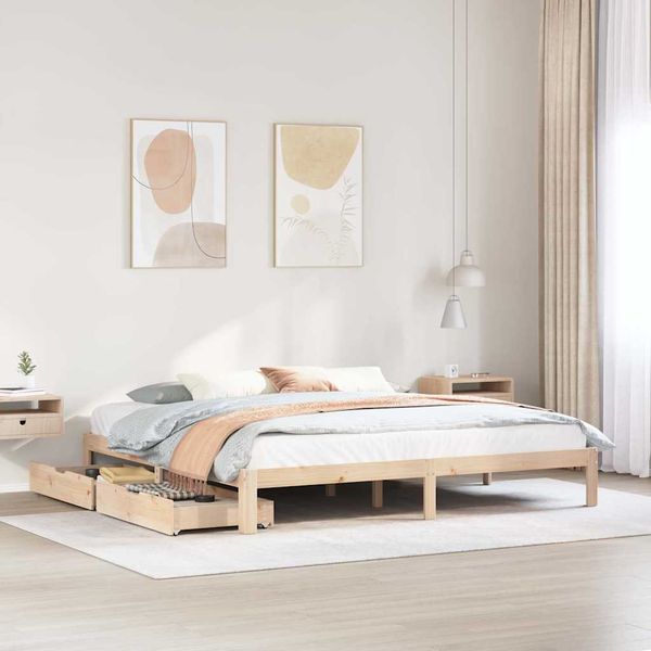 vidaXL Posteľný rám so zásuvkami 200x200 cm borovicový masív