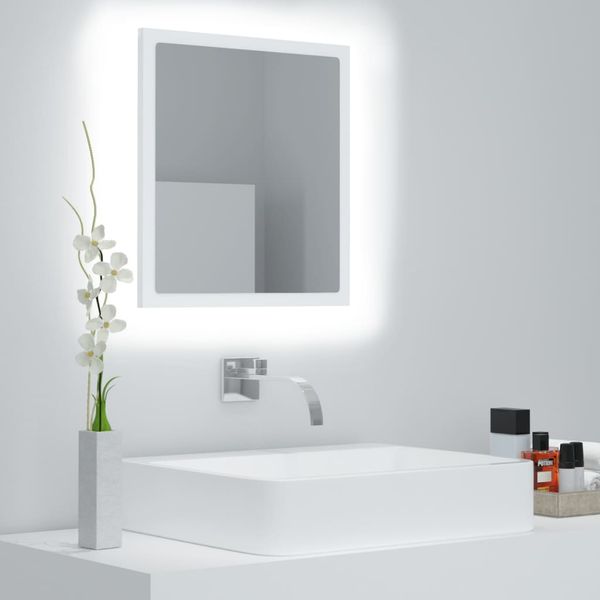vidaXL Kúpeľňové zrkadlo s LED, biele 40x8,5x37 cm, akryl