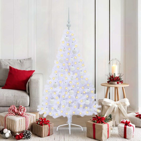 vidaXL Umelý vianočný stromček s 150 LED-i Biela 150 cm PVC a oceľ