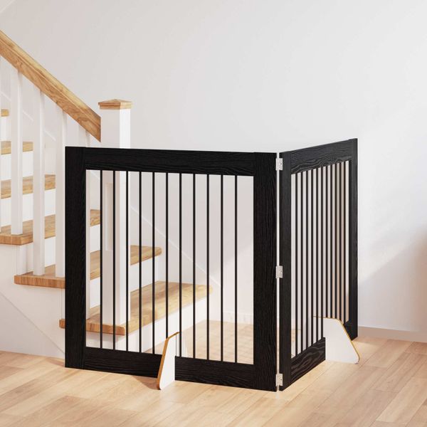 vidaXL Brána pre psov so stojanmi 2 pcs Čierny dub 100 x 100 cm