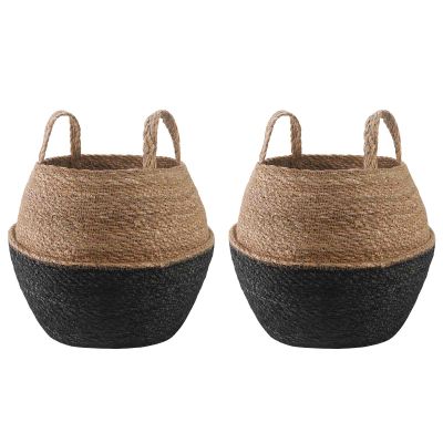 vidaXL Kvetináč s uchami 2 pcs Čierna Ø 32 x 32 cm 100% Morská tráva