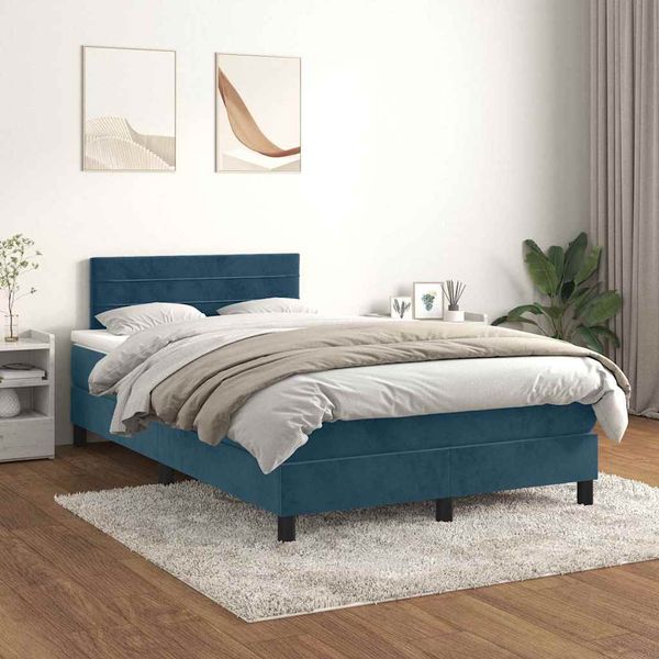 vidaXL Boxspring posteľ s matracom, tmavomodrá 120x190 cm, zamat