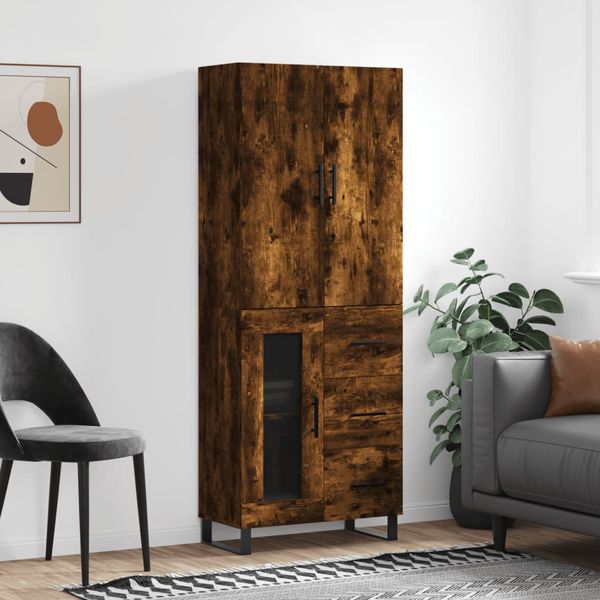 vidaXL Vysoká skrinka dymový dub 69,5x34x180 cm spracované drevo