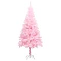 vidaXL Osvetlený umelý vianočný stromček s guľami, ružový 150 cm, PVC