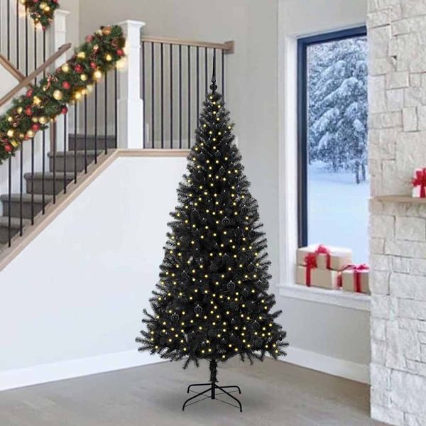 vidaXL Vianočný stromček s 300 LED-i so stojanom Čierna 240 cm PVC