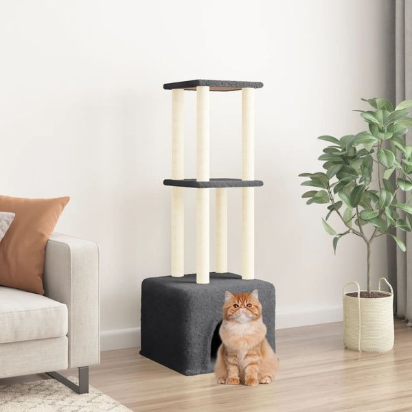 vidaXL Škrabadlo pre mačky so sisalovými stĺpikmi tmavosivé 133,5 cm