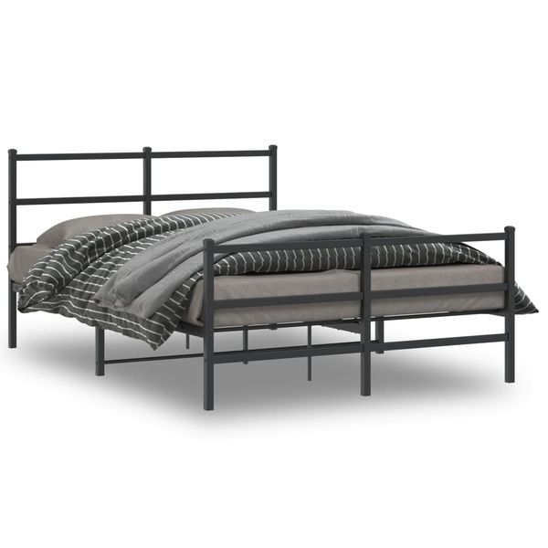 vidaXL Kovový rám postele so zadným a predným čelom čierny 135x190 cm