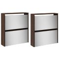 vidaXL Botník so zrkadlom 4-poschodový hnedý dub 63x17x134 cm