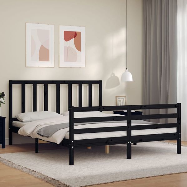 vidaXL Rám postele s čelom čierny masívne drevo King Size