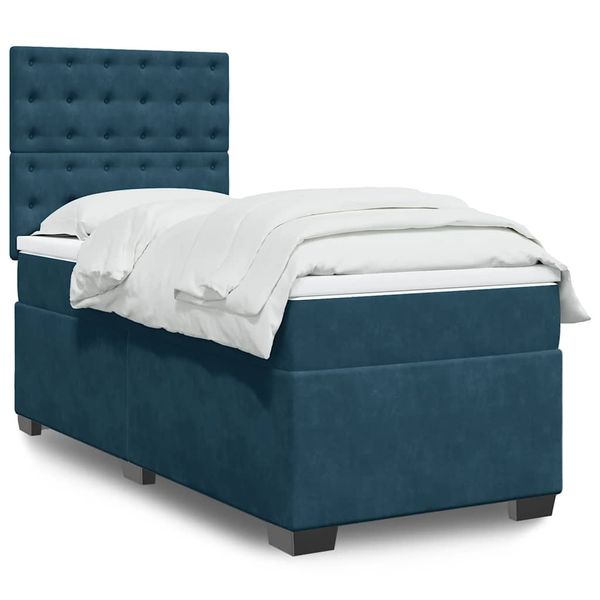 vidaXL Posteľný rám boxsping s matracom modrá 90x190 cm zamat