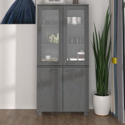 vidaXL Vysoká skrinka HAMAR, borovicový masív, tmavosivá