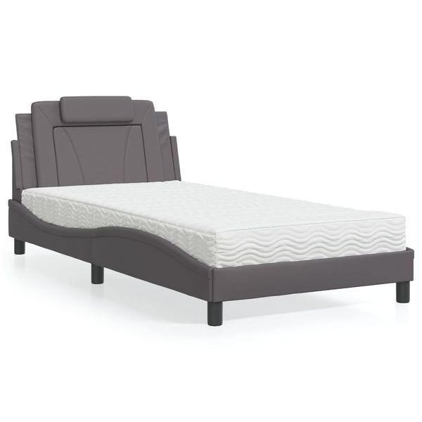 vidaXL Posteľ Viana s matracom sivá 100x200 cm umelá koža