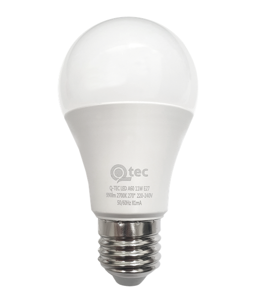 LED žiarovka Qtec 11W 990lm A60 E27 2700K