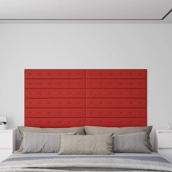 vidaXL Nástenné panely 12 ks vínovočervené 90x15 cm umelá koža 1,62 m²