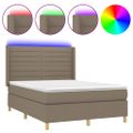 vidaXL Posteľ boxsping s matracom a LED sivohnedá 140x200 cm látka