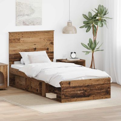 vidaXL Rám postele Staré drevo 90 x 200 cm Masívne borovicové drevo