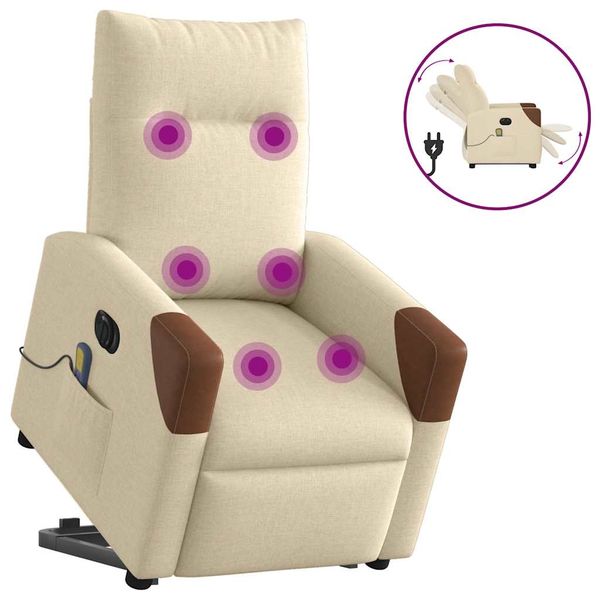 vidaXL Zdvíhacie a sklápacie elektrické masážne kreslo, krémové, látka