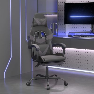 vidaXL Herná stolička s opierkou na nohy čierna a sivá umelá koža