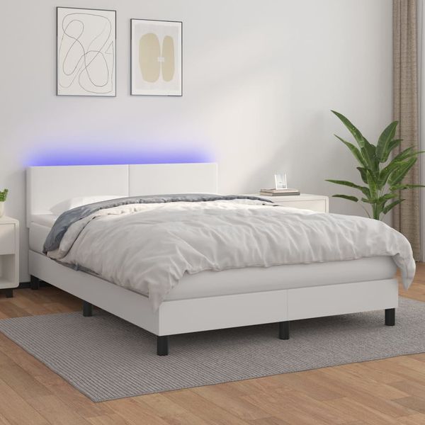vidaXL Boxspring posteľ s matracom a LED biela 140x190 cm umelá koža