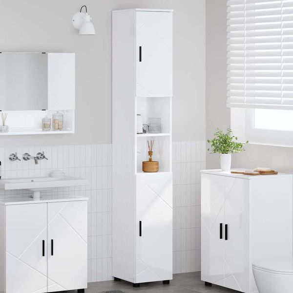 vidaXL Kúpeľňová skriňa s dverami Vysoký lesk bielej 30 x 35 x 192 cm