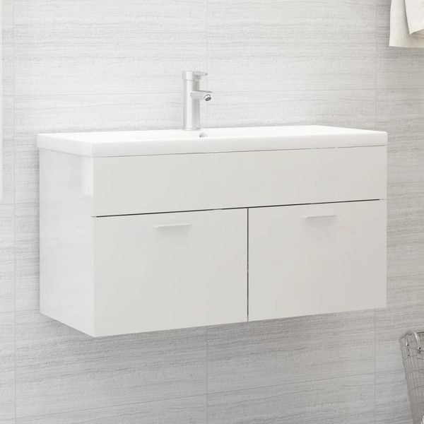 vidaXL Skrinka pod umývadlo lesklá biela 90x38,5x46cm kompozitné drevo