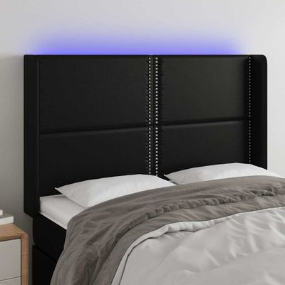 vidaXL Čelo postele s LED čierne 147x16x118/128 cm umelá koža