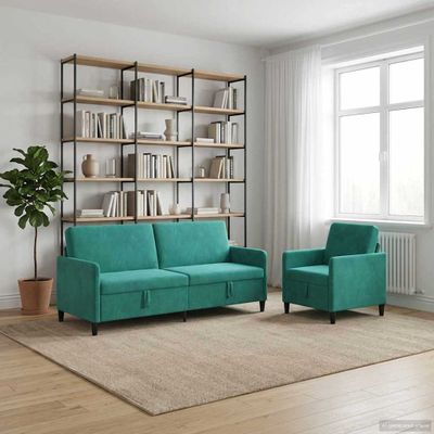 vidaXL Súprava pohovky s úložným priestorom 2 ks Tyrkysová Polyester