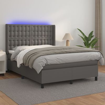 vidaXL Boxspring posteľ s matracom a LED sivá 140x190 cm umelá koža