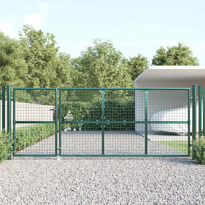 vidaXL Pletená záhradná brána zelená 350x125 cm pozinkovaná oceľ