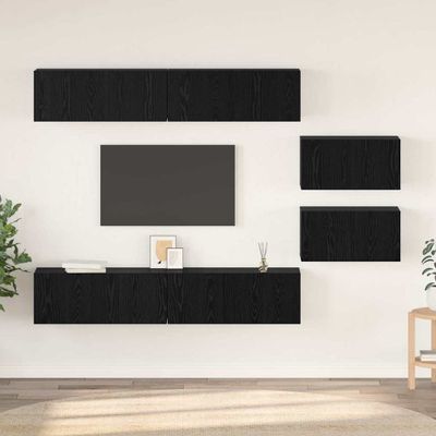 vidaXL Zostava TV skriniek Nástenný 6 pcs Čierny dub Kompozitné drevo