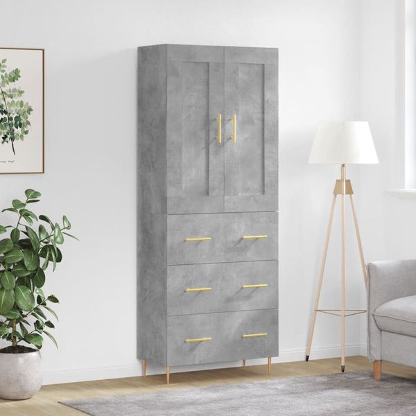 vidaXL Vysoká skrinka betónová sivá 69,5x34x180 cm spracované drevo