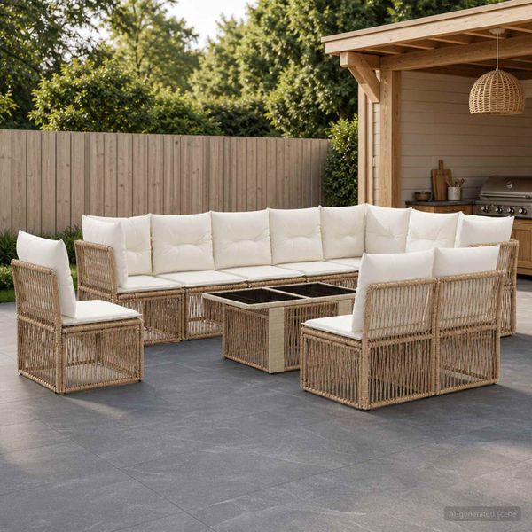 vidaXL Súprava záhradných pohoviek 11 ks Béžová polyratan