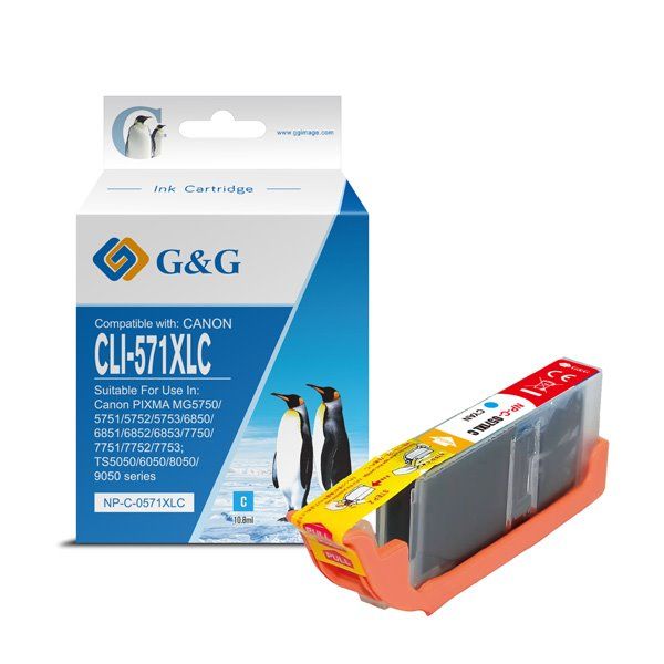 alt. kazeta G&G (CANON CLI-571XLC pre CANON PIXMA MG5700/MG5750/MG5751/ MG5752/MG5753/MG6800/MG6850 /MG6851 (12,2ml)C)