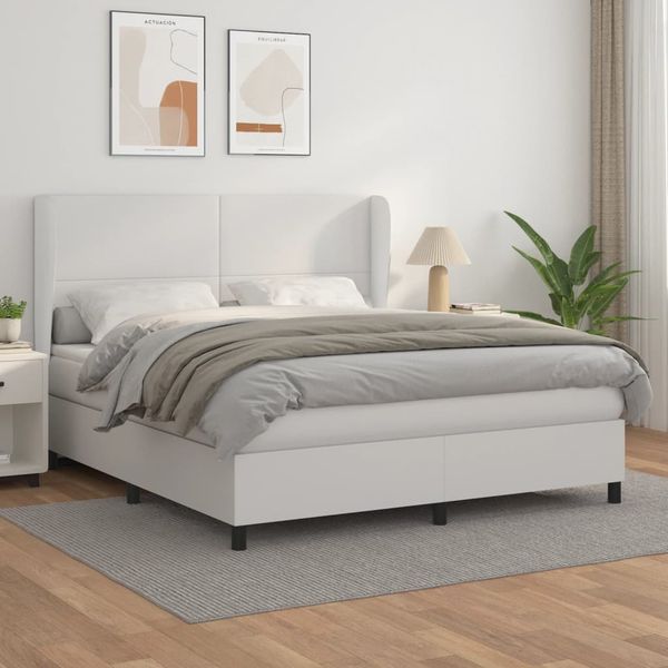 vidaXL Boxspring posteľ s matracom biela 180x200 cm umelá koža