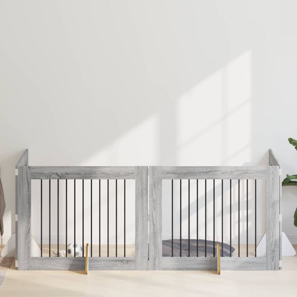 vidaXL Brána pre psov so stojanmi 4 pcs Sivá sonoma 100 x 80 cm