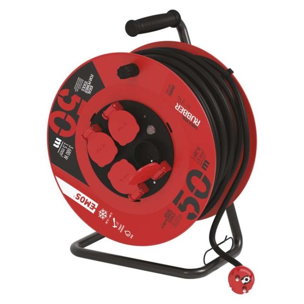 Vonkajší predlžovací kábel na bubne 50 m / 4 zásuvky / čierny / guma / 230 V / 1,5 mm2