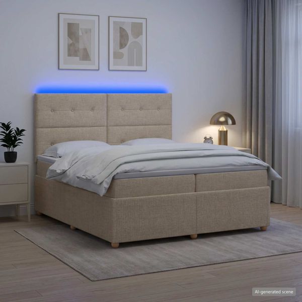 vidaXL LED boxspring posteľ s matracom Krémová 200 x 200 cm Látka