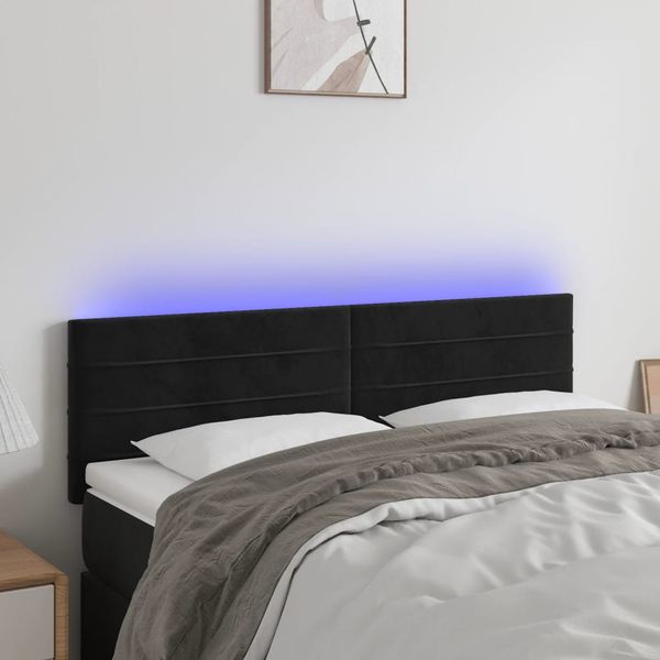 vidaXL Čelo postele s LED čierne 144x5x78/88 cm zamat