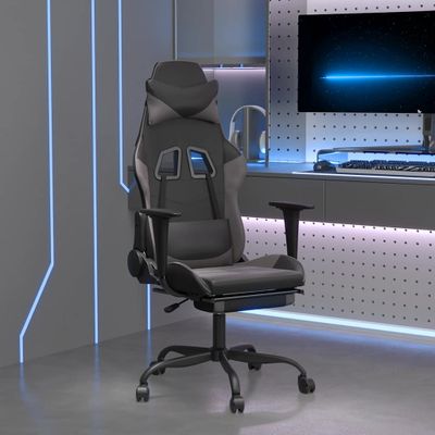 vidaXL Herná stolička s podnožkou čierna a sivá umelá koža
