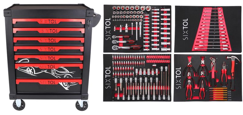 Dílenský vozík na nářadí MECHANIC TROLLEY KEVIN 210, 7 šuplíků, 210 ks nářadí SIXTOL