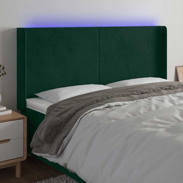 vidaXL Čelo postele s LED tmavozelené 203x16x118/128 cm zamat