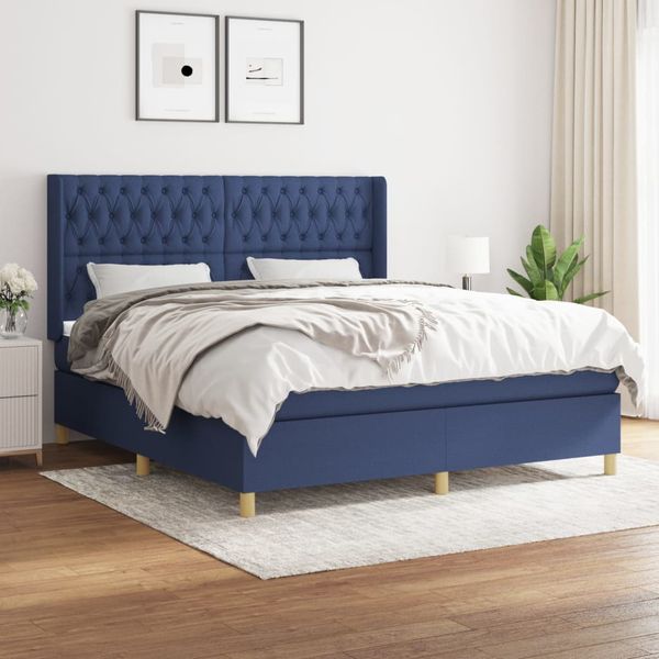 vidaXL Posteľný rám boxspring s matracom modrý 180x200 cm látka