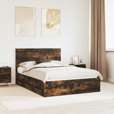 vidaXL Rám postele Dymová dub 135 x 190 cm Inžinierske drevo