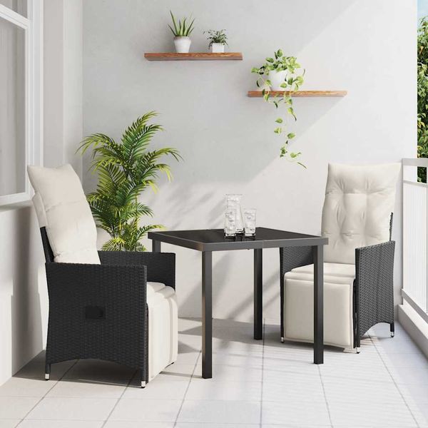 vidaXL Záhradný jedálenský set s vankúšom 3 pcs Čierna polyratan