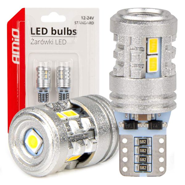 LED STANDARD BULBS T10 W5W 6x3020 + 1x3030 SMD White 12V/24V AMiO-03718