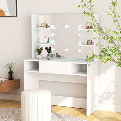 vidaXL Toaletný stolík s LED svetlami 100x40x135 cm MDF biely