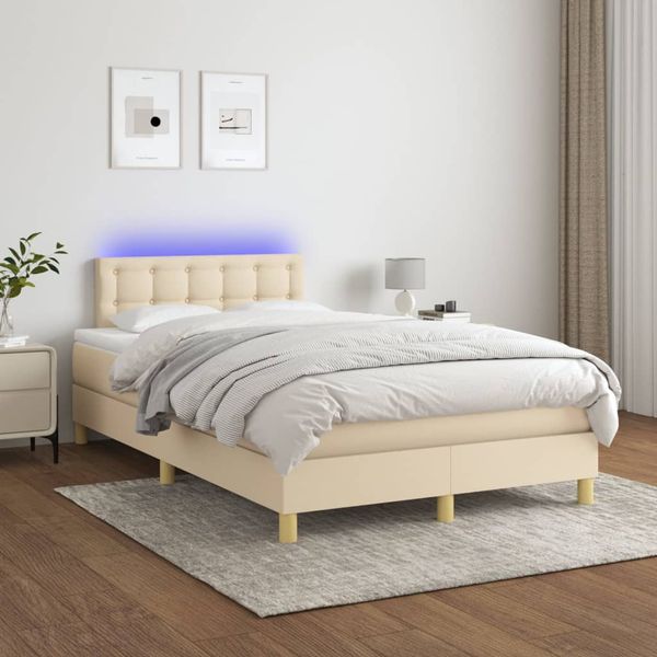 vidaXL Posteľ boxsping s matracom a LED krémová 120x200 cm látka
